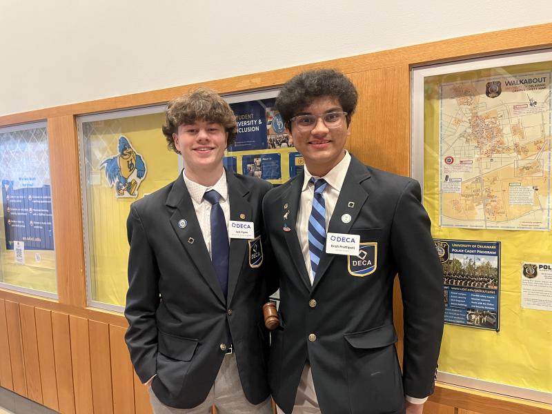 Cape students and DECA state officers Jack Flynn, left, and Krish Prattipati helped plan and run the conference.